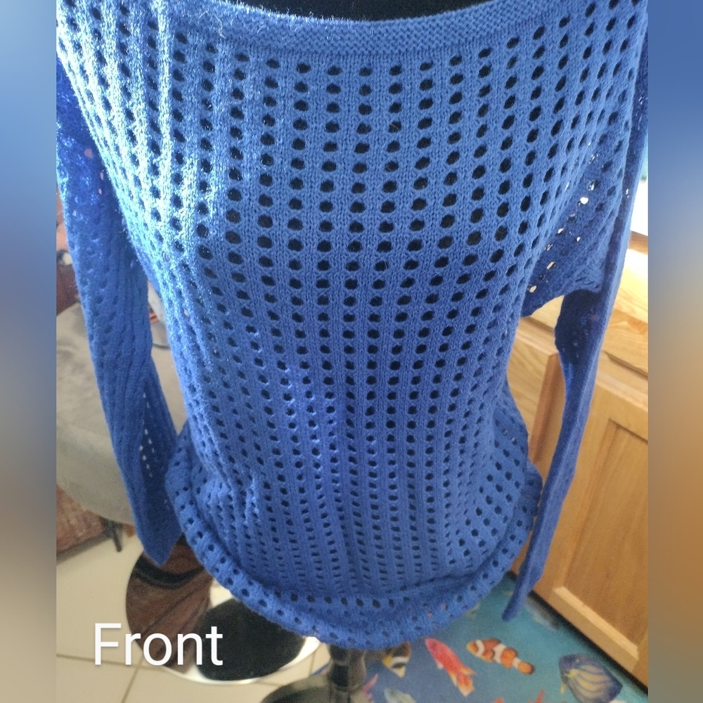 Royal Blue Boatneck Open Weave Acrylic Wool Blend Sweater/CCK Style/ XL/ NWOT
